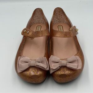 Mini Melissa Girl's Ultragirl Sweet Bow Jelly Shoes Size 11/12 Glitter Rose Gold